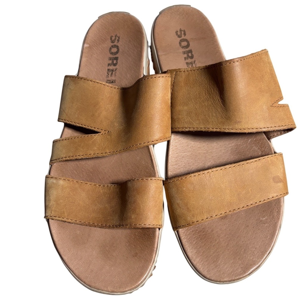 Sorel Roaming Slide Sandals Womens 9 Camel Brown Leather Festival Beach Casual
